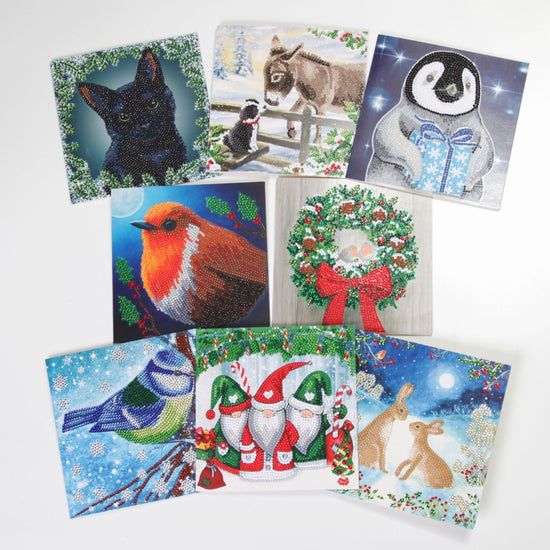 Set of 8 Christmas Crystal Art Cards 18x18cm