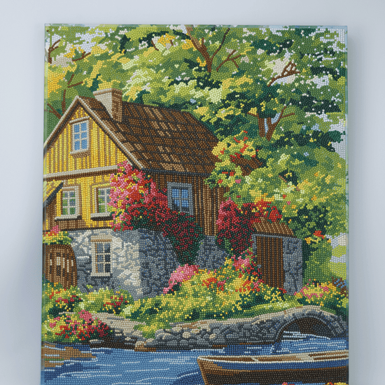 Lake By The Cottage Crystal Art Canvas Triptych cottage