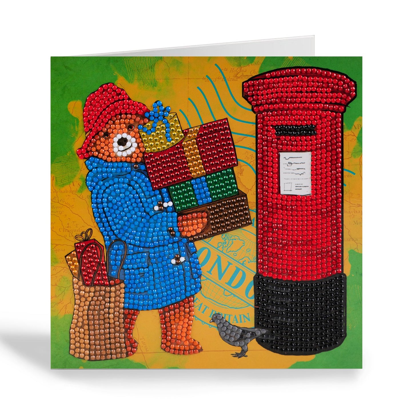 "Paddington Sending Gifts"  Crystal Art Card 18x18cm