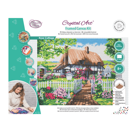 "Rose Cottage" Crystal Art Canvas Kit 40x50 cm