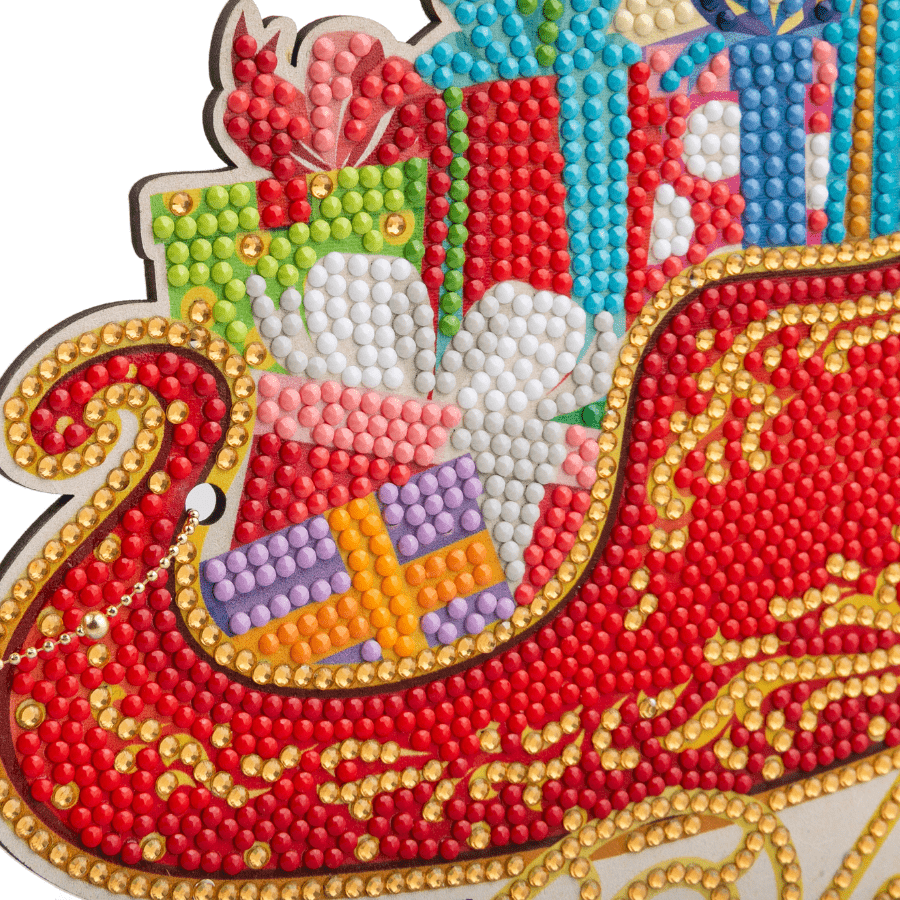 Santa's Sleigh Crystal Art Wooden Decoration Kit closeup
