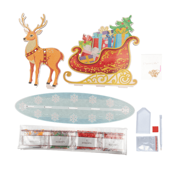 Santa's Sleigh Crystal Art Wooden Decoration Kit contents