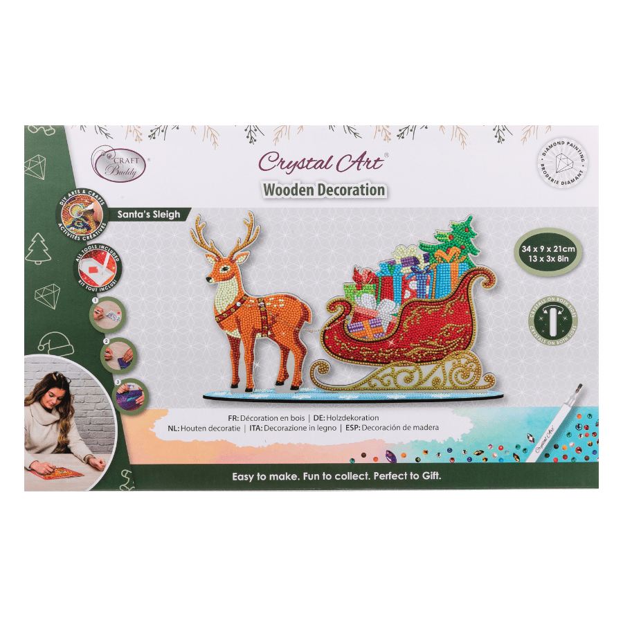 Santa's Sleigh Crystal Art Wooden Decoration Kit pack