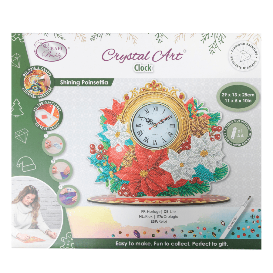 Shining Poinsettia Crystal Art Clock Kit 2