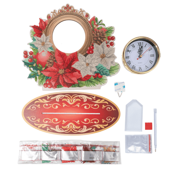 Shining Poinsettia Crystal Art Clock Kit 3