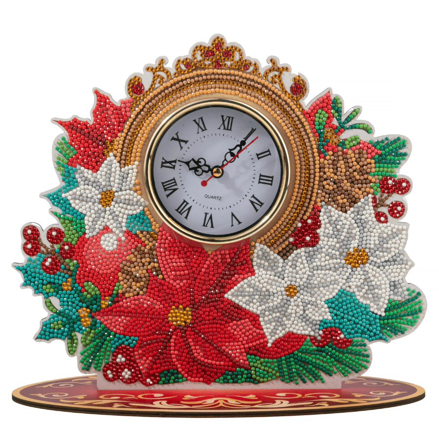 Shining Poinsettia Crystal Art Clock Kit 5