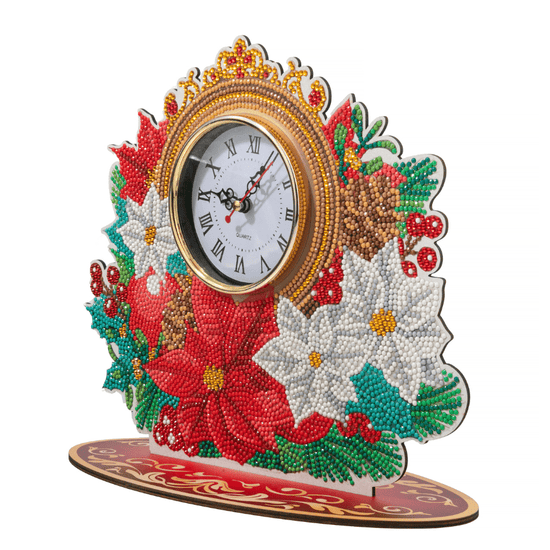 Shining Poinsettia Crystal Art Clock Kit 7