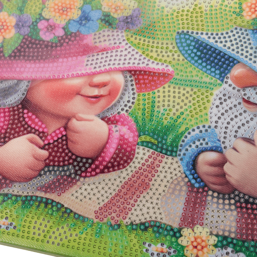 Spring Gnomes Crystal Art Canvas Kit 35x45 closeup