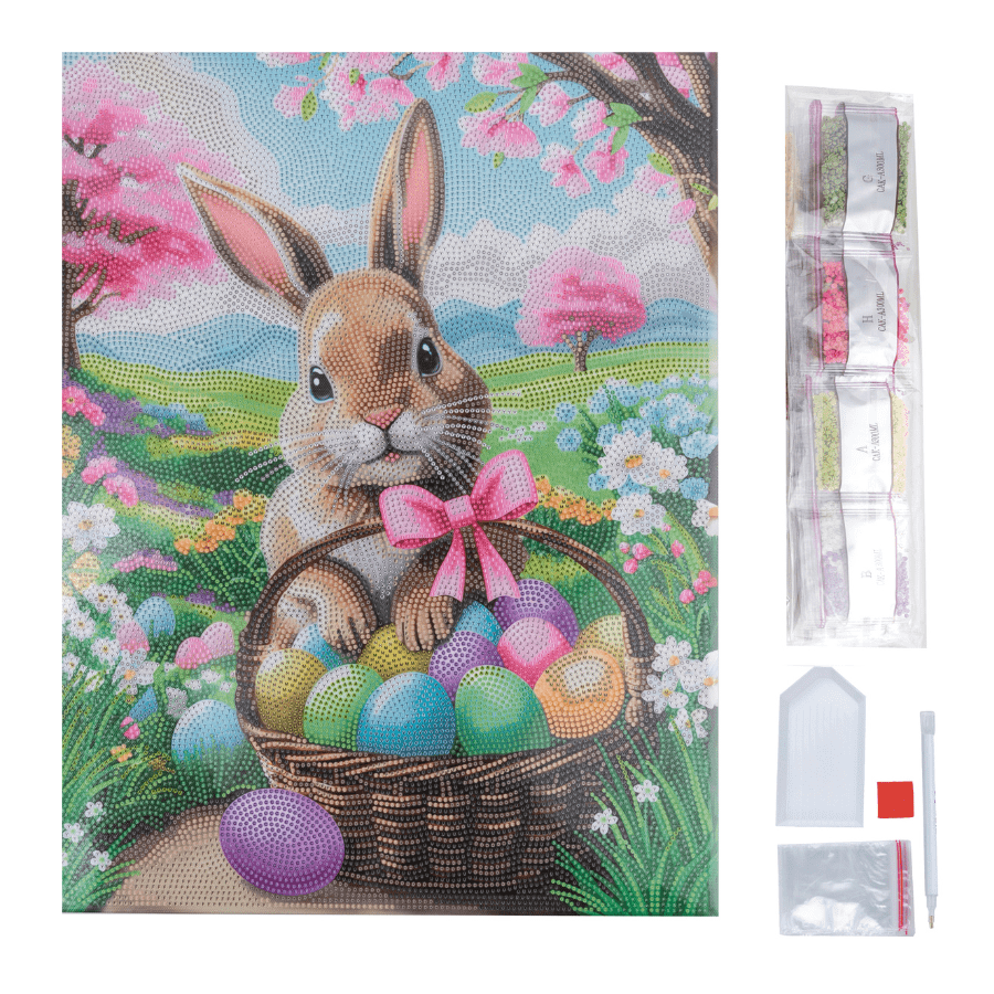 Spring Rabbit Crystal Art Canvas Kit 35x45 contents