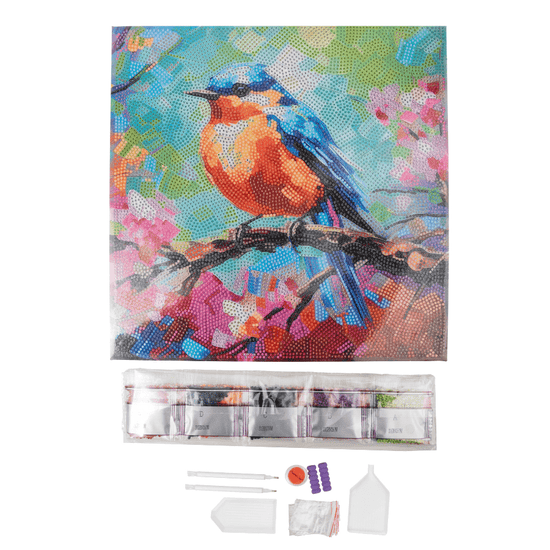 Spring Robin Crystal Art Canvas Kit 30x30 2