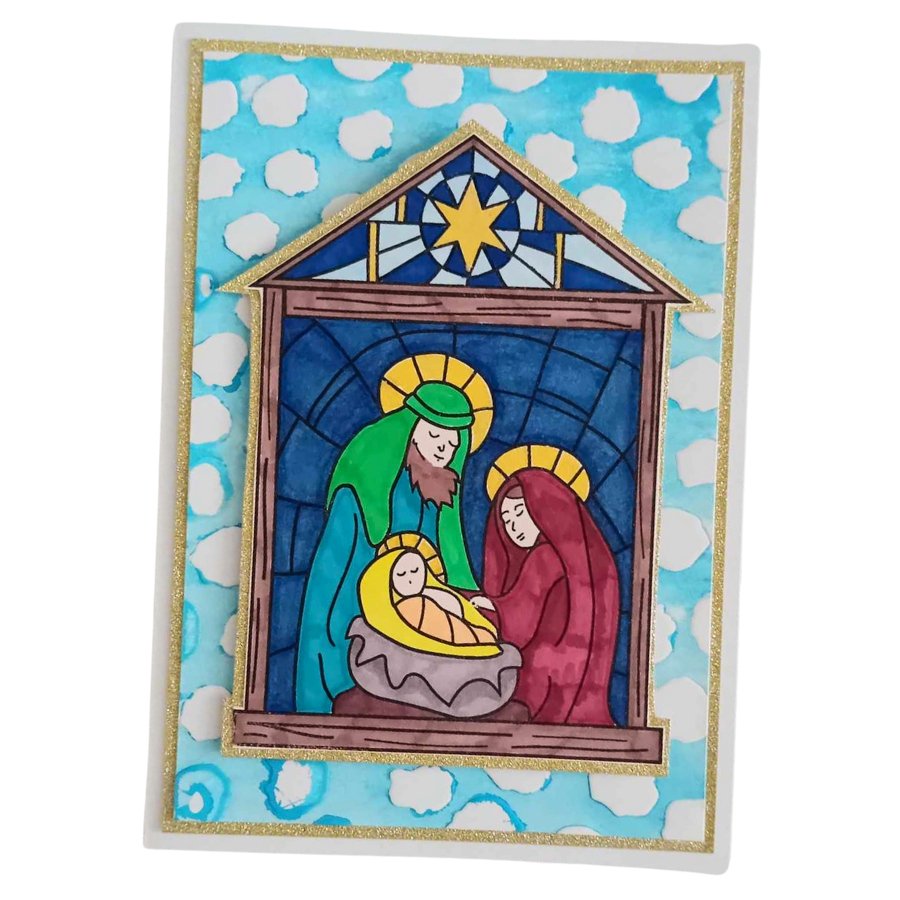 Stained Glass A6 Stamp Set Holy Family pack example 2