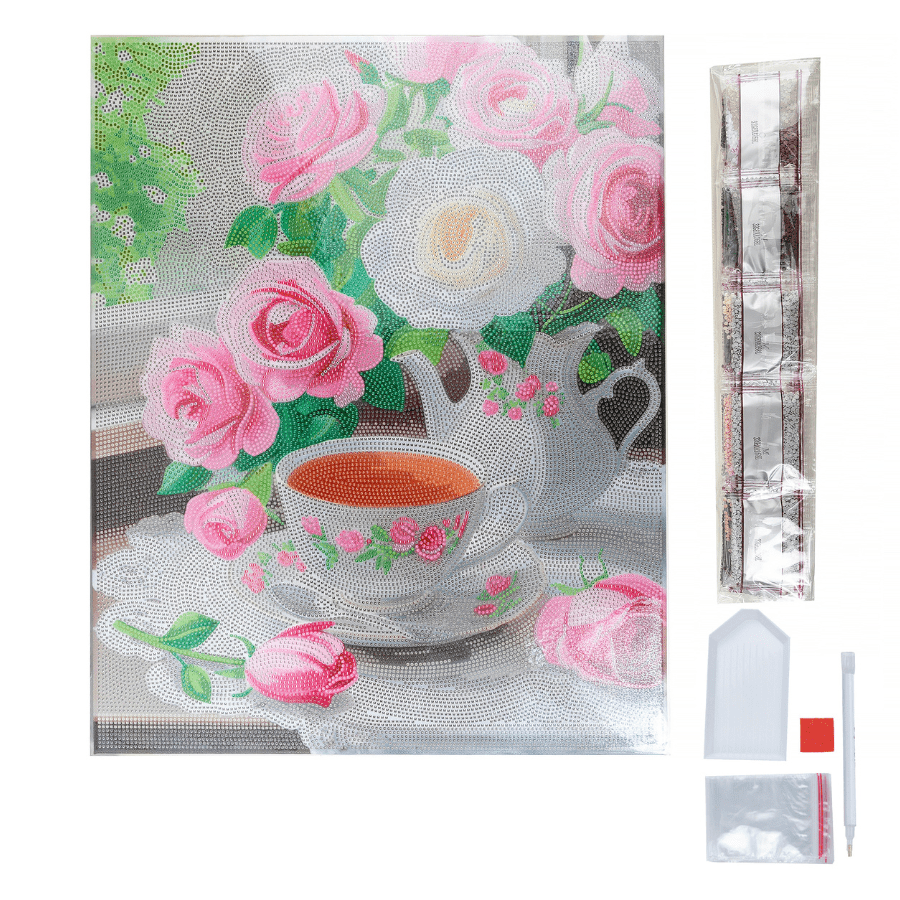 Tea and Roses Crystal Art Framed Canvas Kit 40x50 contents