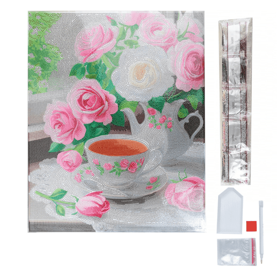 Tea and Roses Crystal Art Framed Canvas Kit 40x50 contents