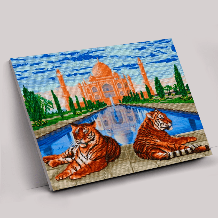 "Taj Mahal Tigers" Crystal Art Canvas Kit 40x50cm