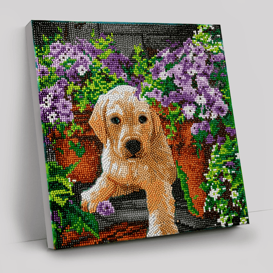 "Floral Pup" Crystal Art Canvas Kit 30x30cm