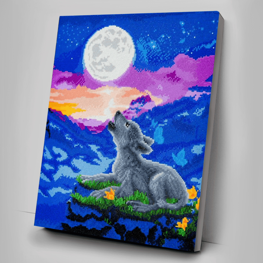 "Howling Wolf Cub" Crystal Art Canvas Kit 40x50cm