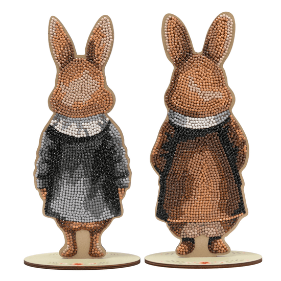 Victorian Bunnies Crystal Art Wooden Decoration back