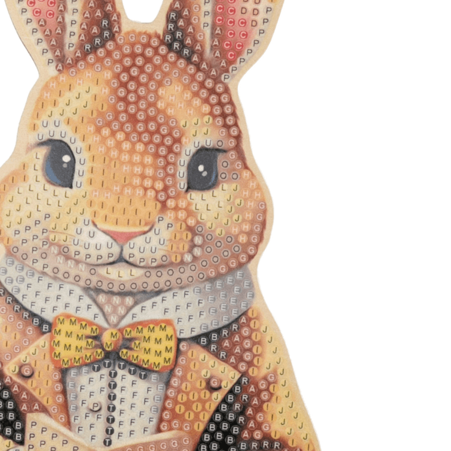 Victorian Bunnies Crystal Art Wooden Decoration closeup