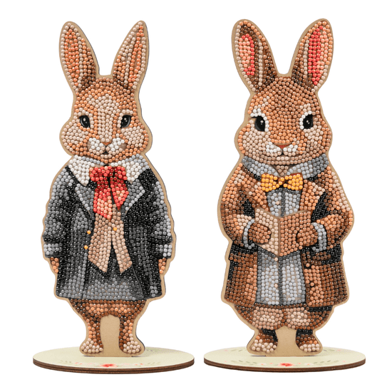 Victorian Bunnies Crystal Art Wooden Decoration front