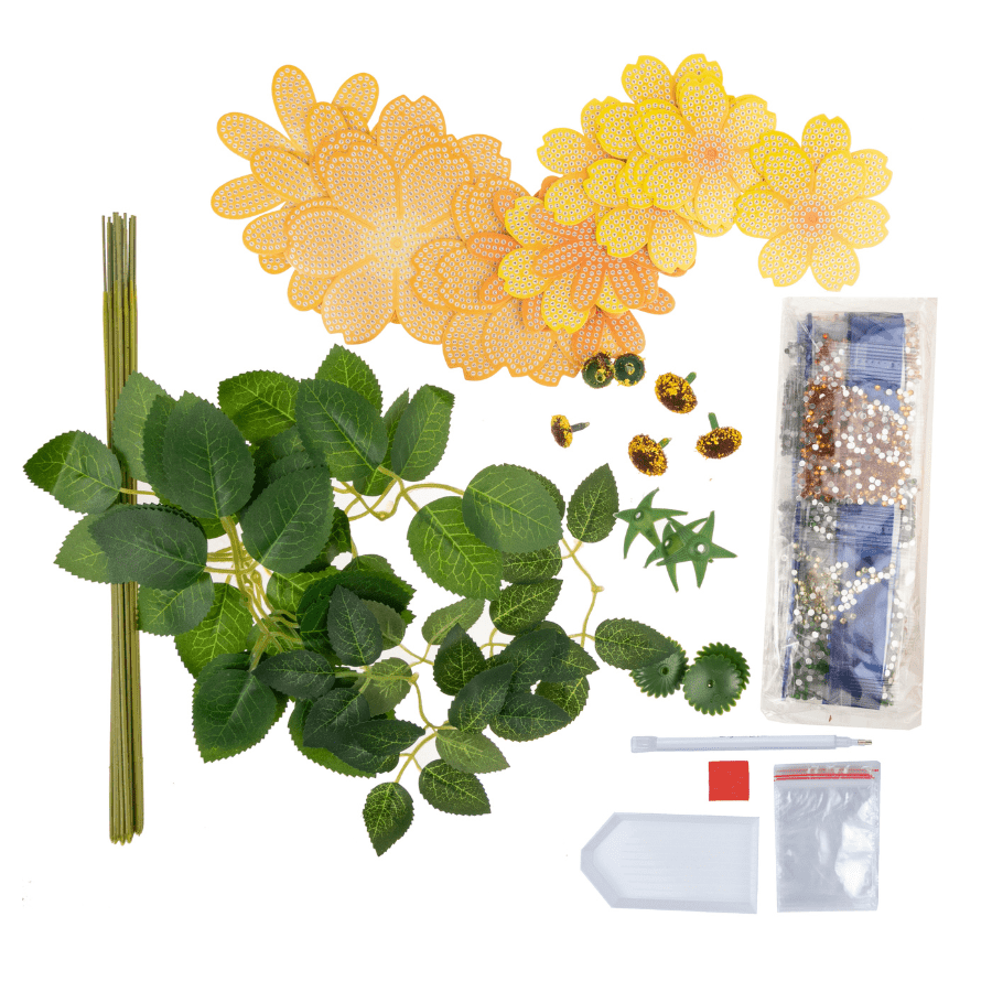 Yellow Orange Crystal Art 3D Flower Kit 2