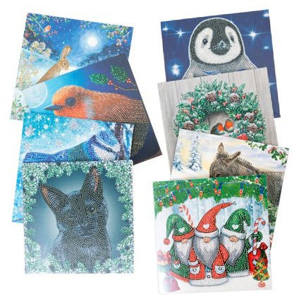 Set of 8 Christmas Crystal Art Cards 18x18cm