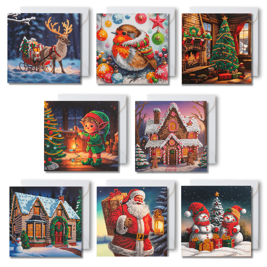 Christmas Crystal Art Card Kit Collection x8