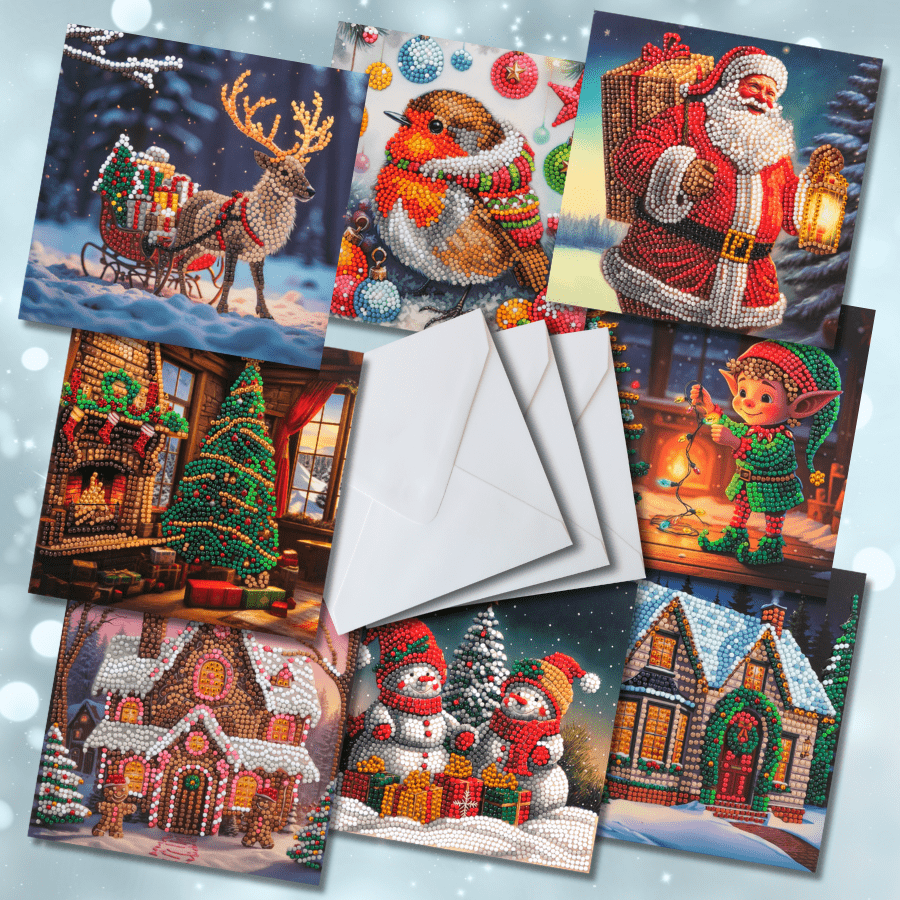 Christmas Crystal Art Card Kit Collection x8