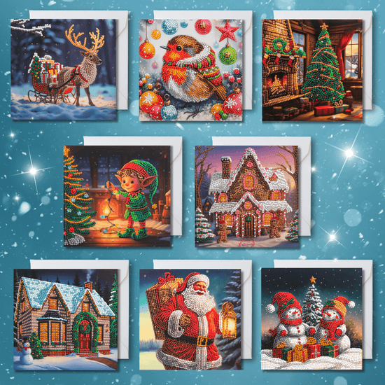 Christmas Crystal Art Card Kit Collection x8