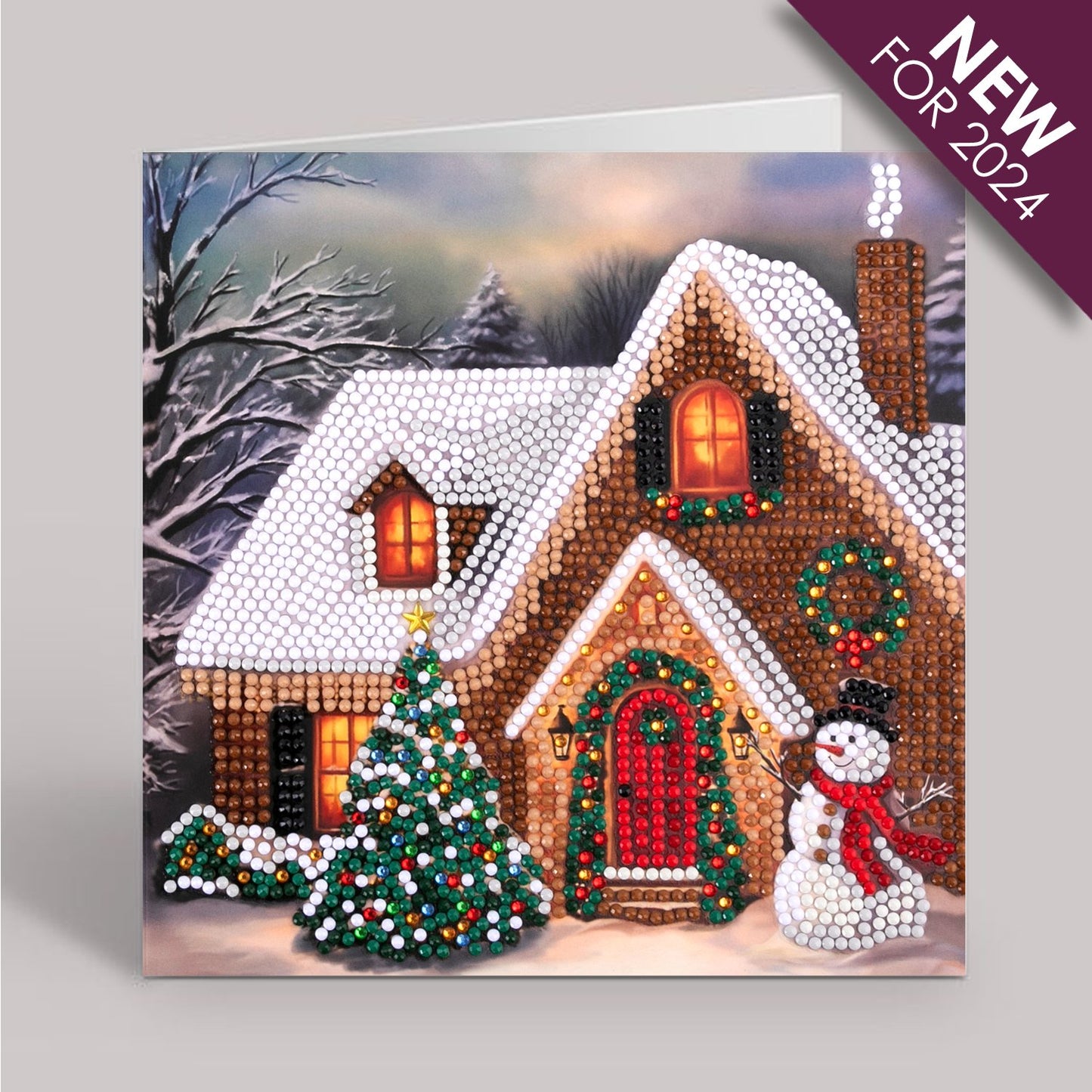 "Festive Cottage" Crystal Art Card 18x18cm