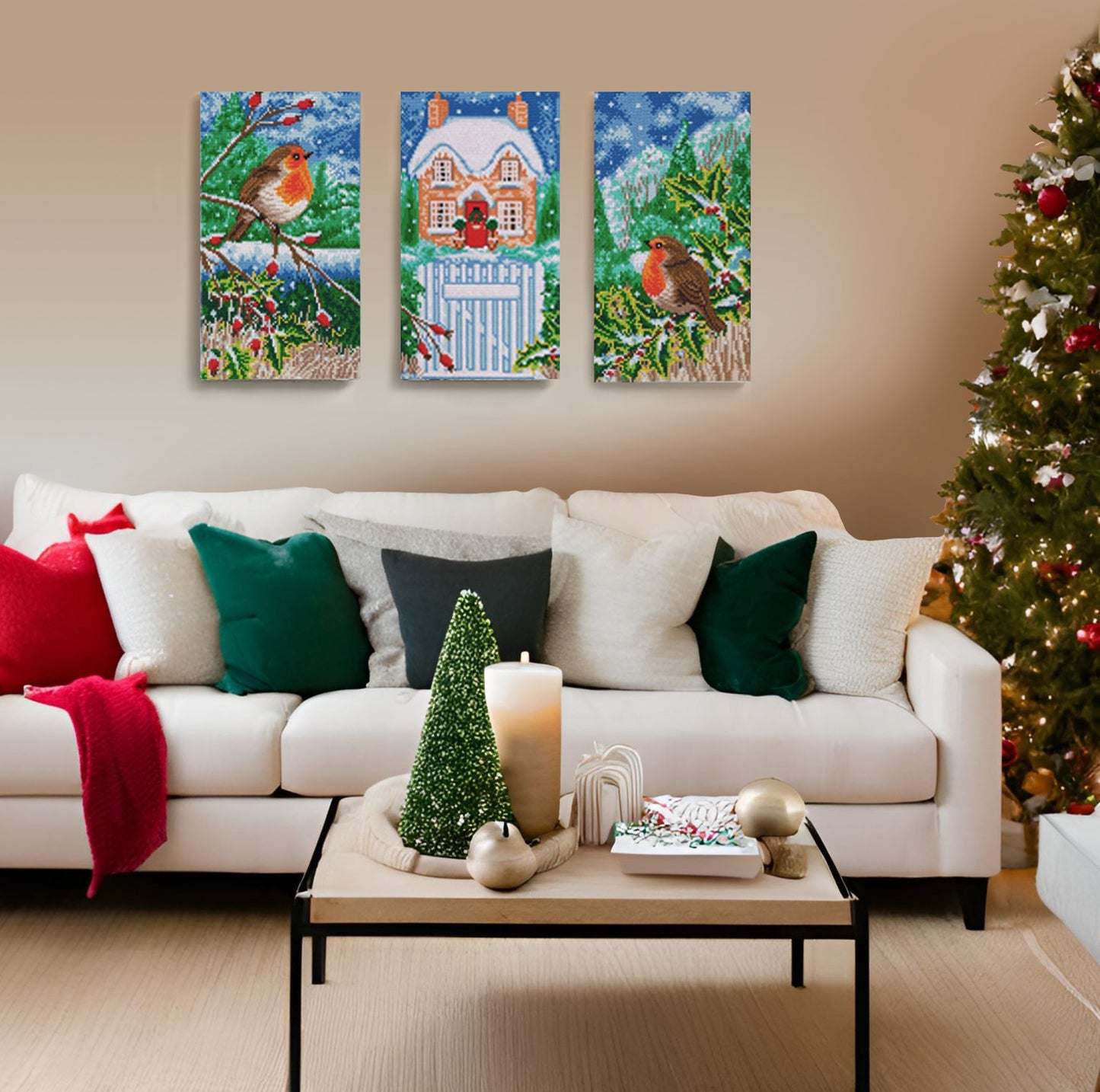 "Snowy House Full Set" Crystal Art Triptych Set of 3