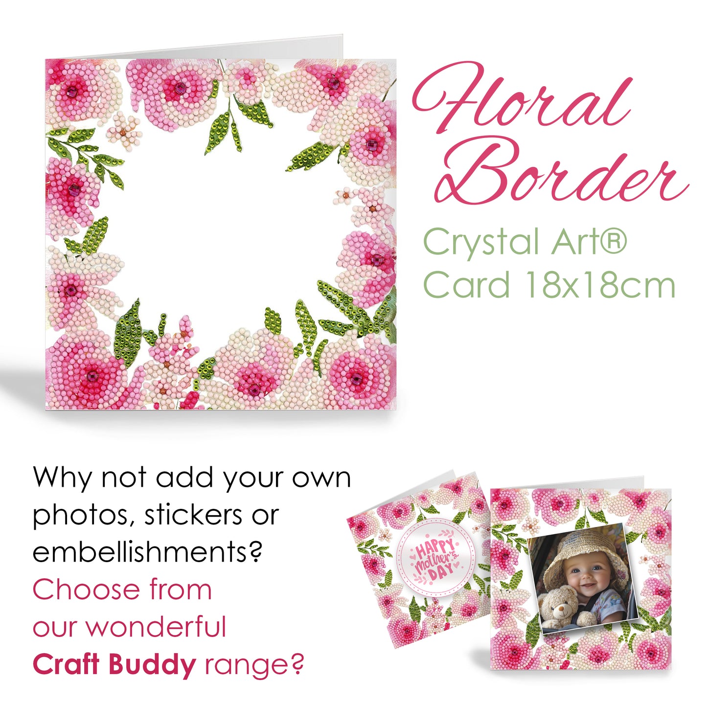 "Floral Border" Crystal Art Card 18x18cm