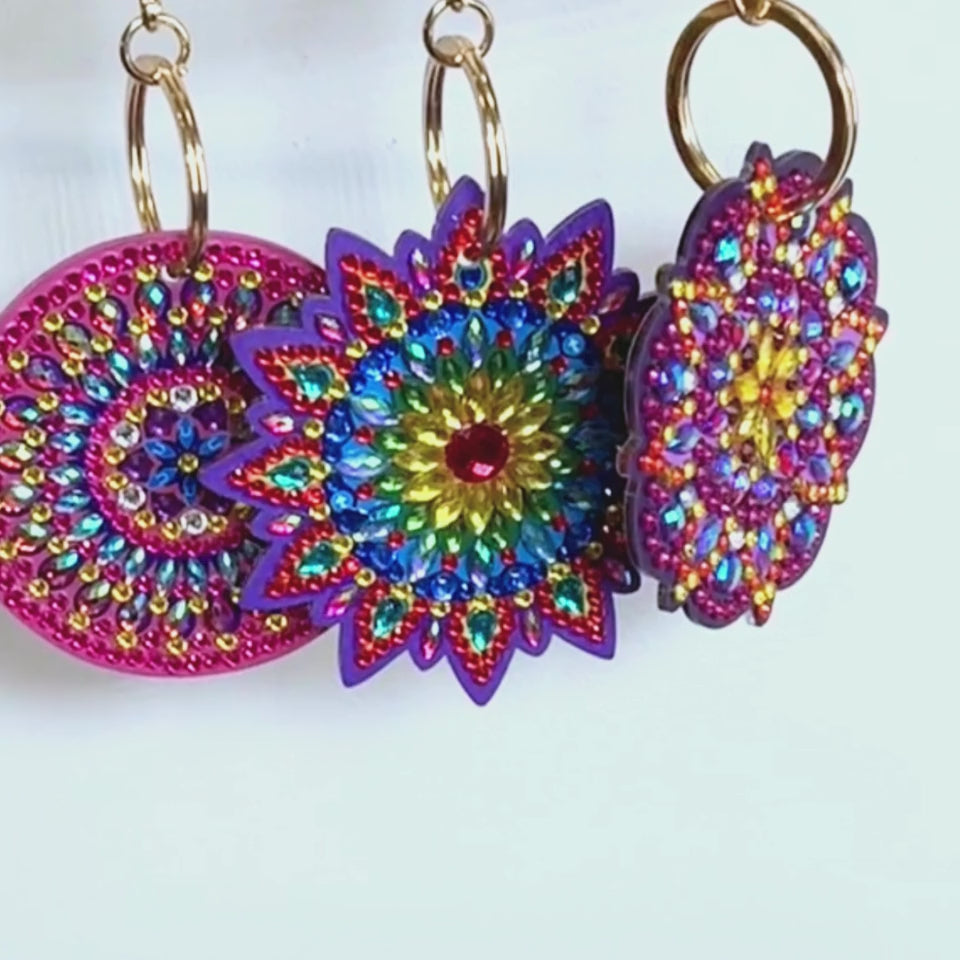 Load and play video in Gallery viewer, &amp;quot;Mandalas&amp;quot; Crystal Art Keyring Set x3
