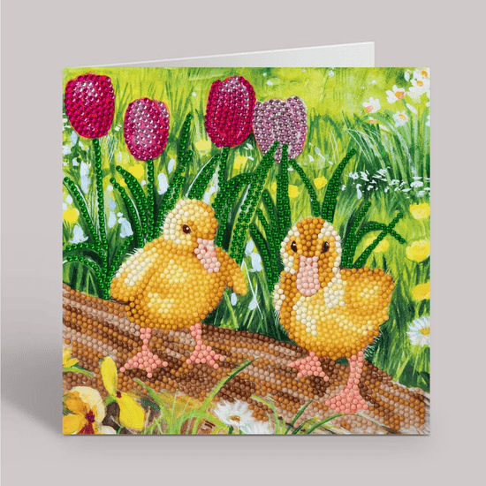 spring chicks Crystal Art Card 18x18cm