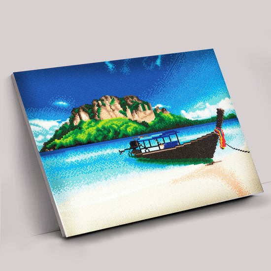 "Tropical Beach Boat" Crystal Art Canvas Kit 40x50cm