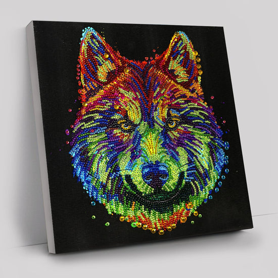 "Colourful Wolf" Crystal Art Canvas Kit 30x30cm