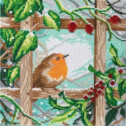 Robin at the fence crystal art canvas art kit