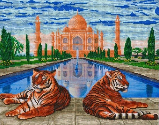 Taj mahal tigers crystal art canvas kit