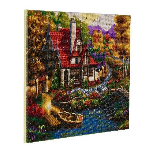 "Riverside Cottage" Framed Crystal Art Kit, 40x50 cm