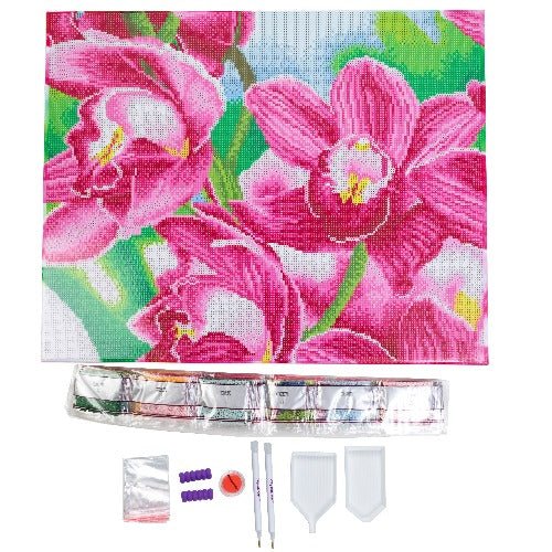'Blooming Orchids' 40x50cm Crystal Art Kit - Contents