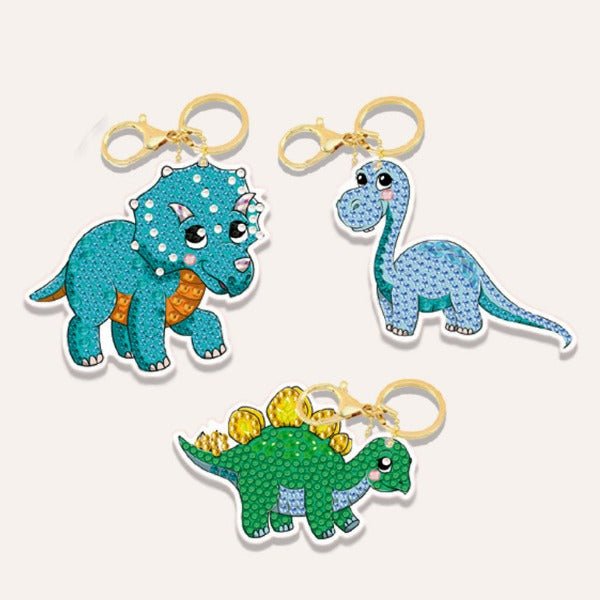 Dinosaur Friends, Crystal Art Keyring Set