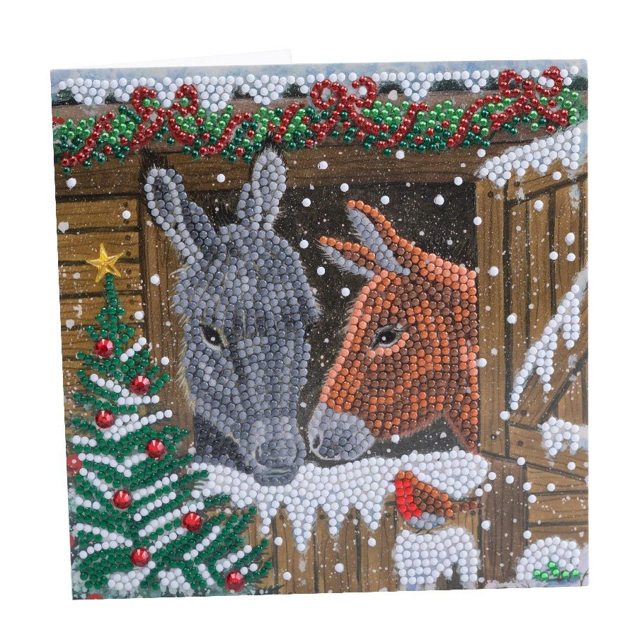 Winter Donkeys, 18x18cm Crystal Art Card - Front View