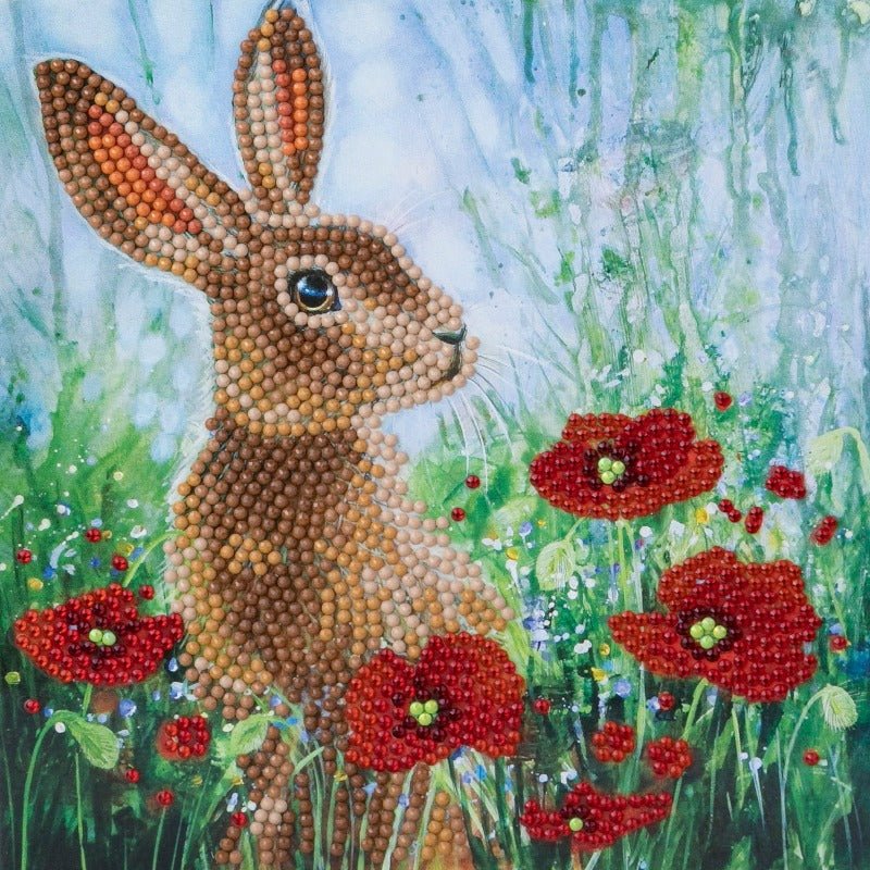 "Wild Poppies and the Hare" Crystal Art Card 18x18cm