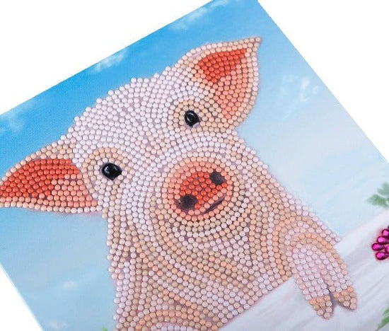 "Pig on the Fence" Crystal Art Card 18x18cm