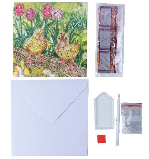 "Spring Chicks" 18x18cm Crystal Art Card