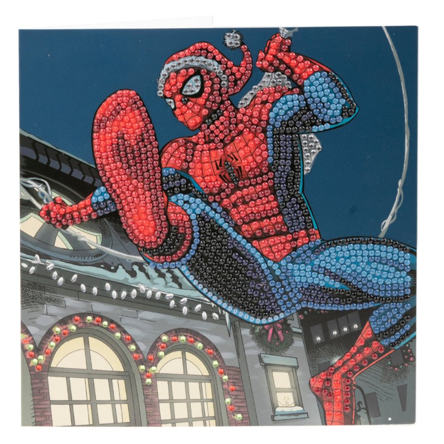 Festive Spiderman, 18x18cm Crystal Art Card Front View