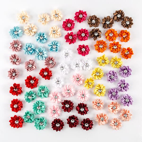 70 Diamante Satin Flowers - Mixed Colours